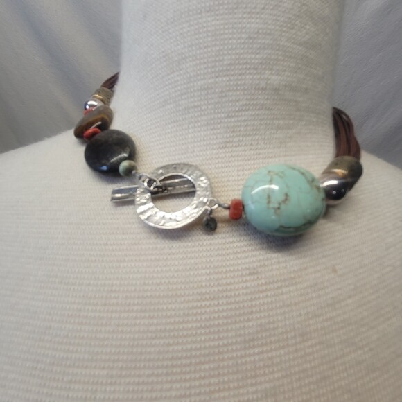 Silpada N1891 sterling silver multi stone chocker toggle clasp 18 inch necklace - Picture 2 of 6